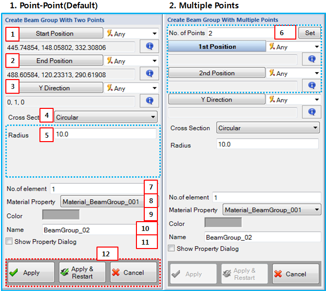 Creation dialogs for a Beam Group