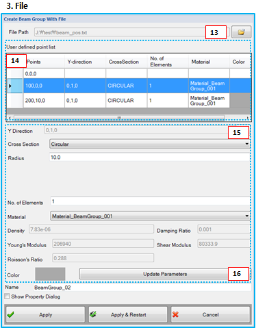 Creation dialog for Beam Group With File