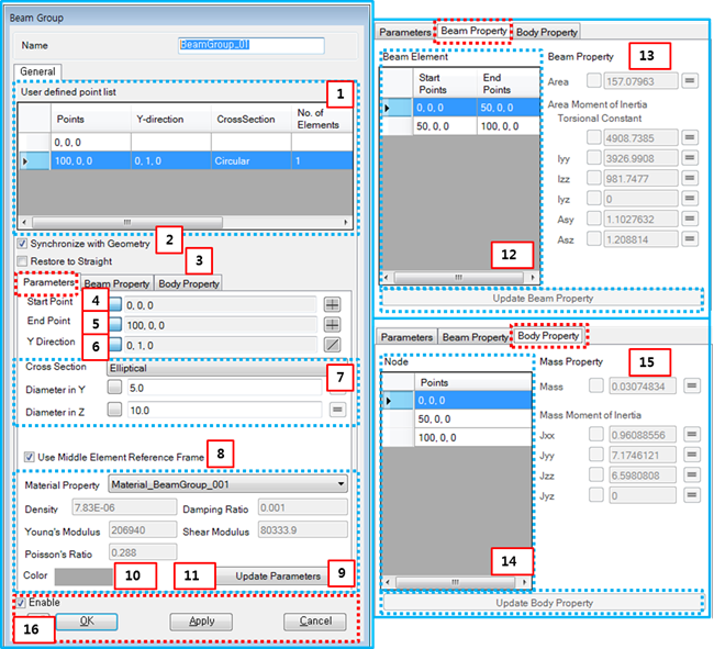 Property dialog for a Beam Group