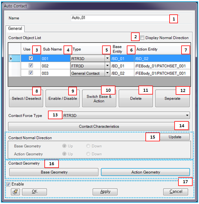 Property dialog for Auto Contact