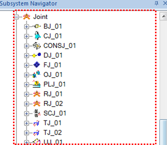 Location of idealized joint and primitive joint in the subsystem navigator