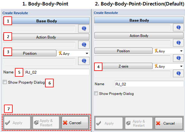 Revolute Joint creation dialog