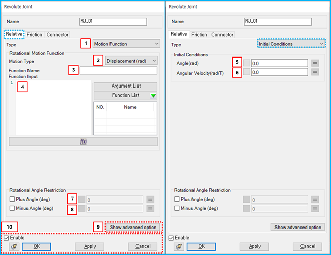 Relative tab in the Revolute Joint property dialog