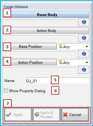 Distance Joint creation dialog