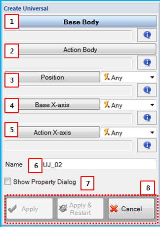 Universal Joint creation dialogthe parent body