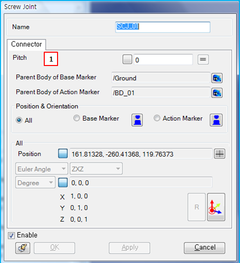 Screw Joint property dialog