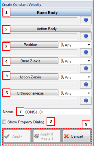 Constant Velocity Joint creation dialog