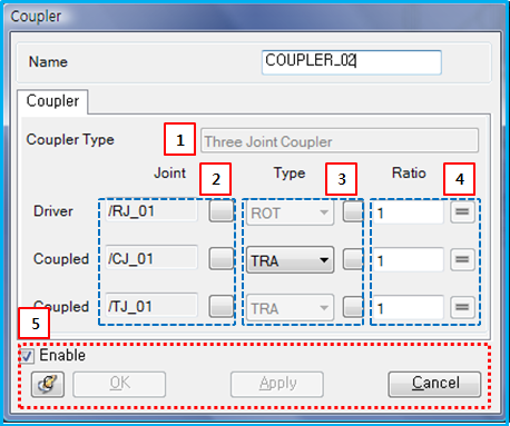 Coupler property dialog