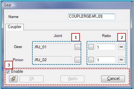 Gear property dialog