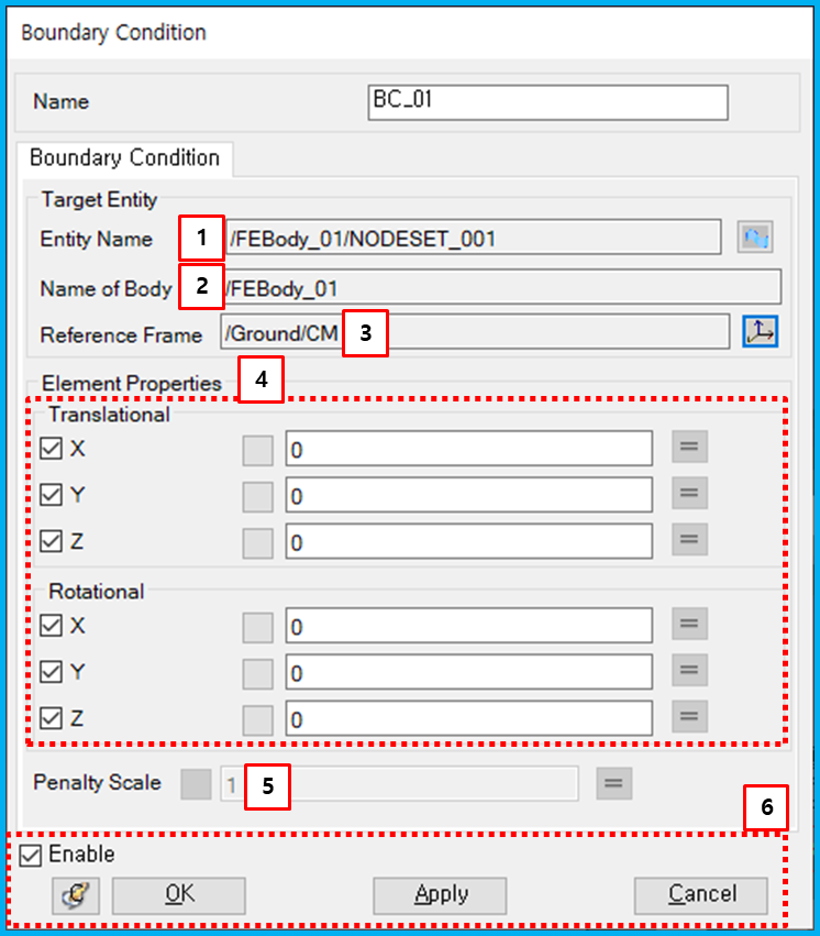 Boundary Condition property dialog