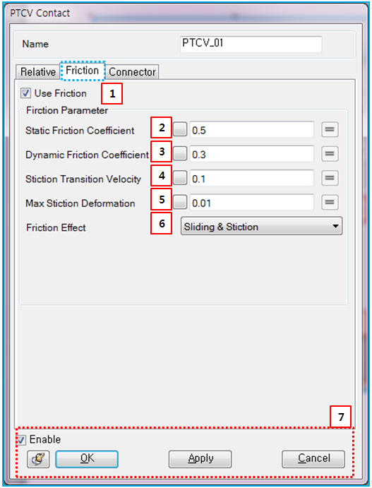 Friction tab in the PTCV property dialog