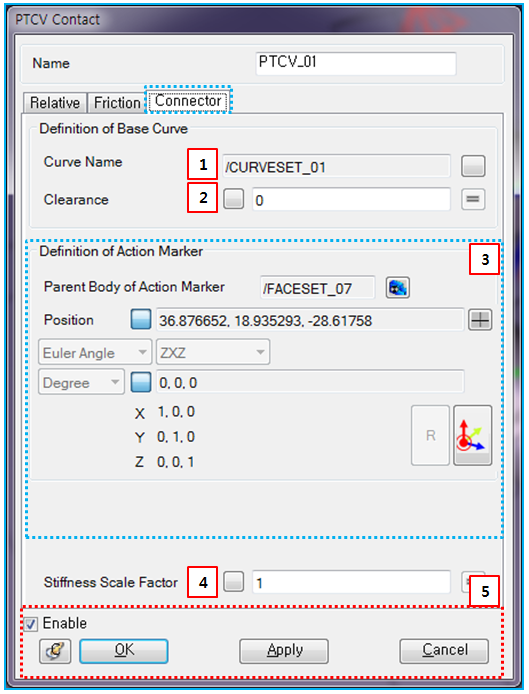 Connector tab in the PTCV property dialog