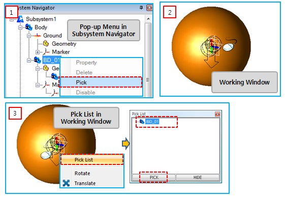 Examples of the picking operation for an entity