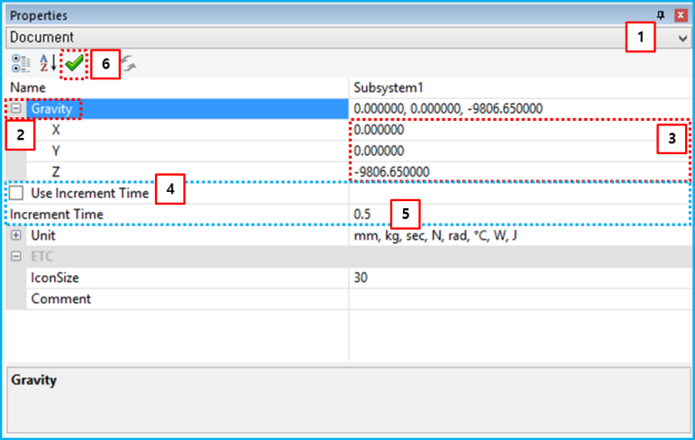 Gravity properties dialog