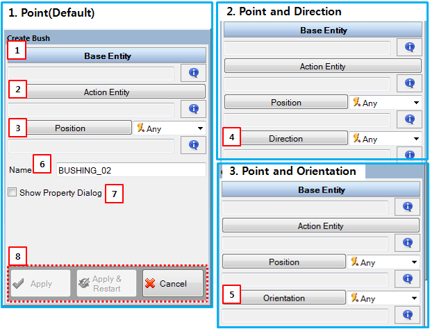 Bushing creation dialog