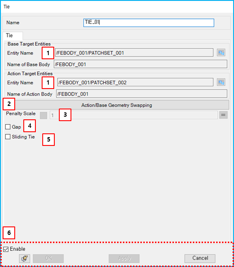 Tie Contact property dialog