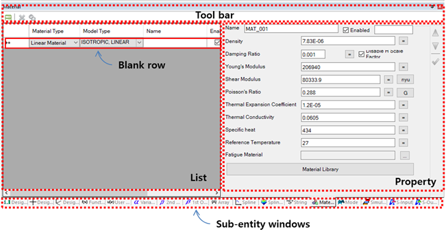 Sub-entity window layout