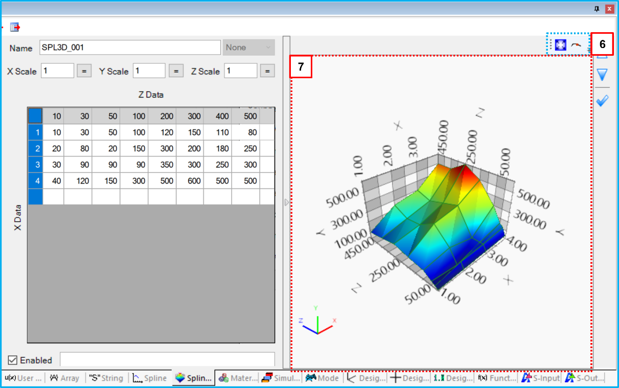 Graph viewer in the Spline3D sub-entity window