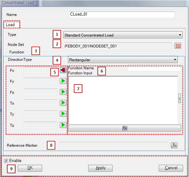 Concentrated Load property dialog