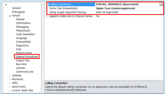 Project options in Intel Visual Fortran