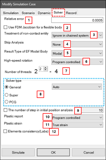 Solver parameters in the simulation configuration