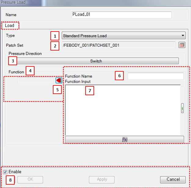 Pressure Load property dialog