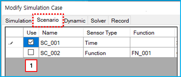 Simulation scenario in the simulation configuration