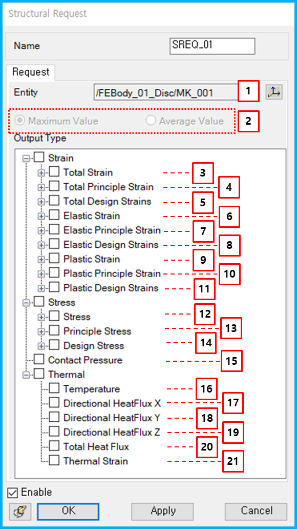 Structural Request properties dialog