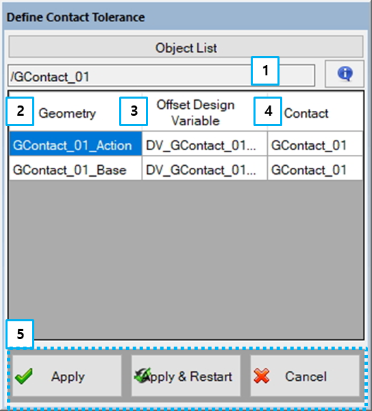 Definition dialog for Contact Tolerance