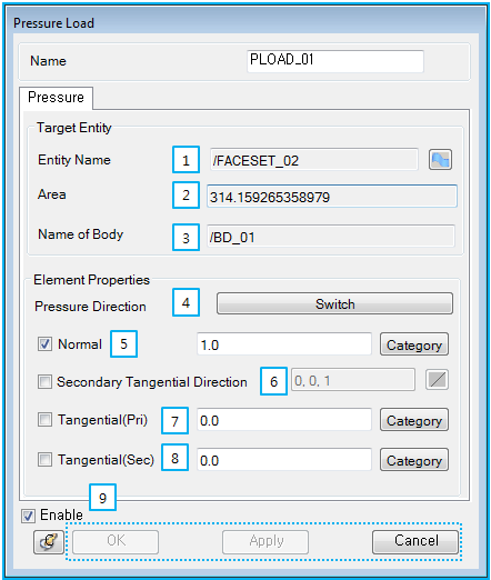 PLOAD property dialog