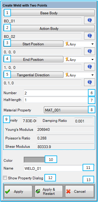 Creation dialog for Weld with Two Points