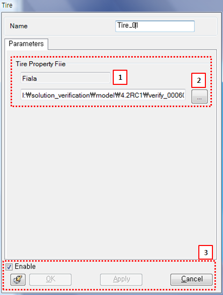 Tire property dialog