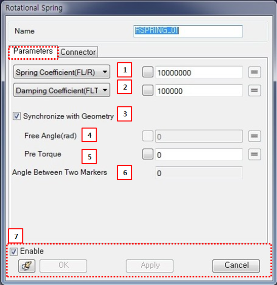 Rotational Spring property dialog