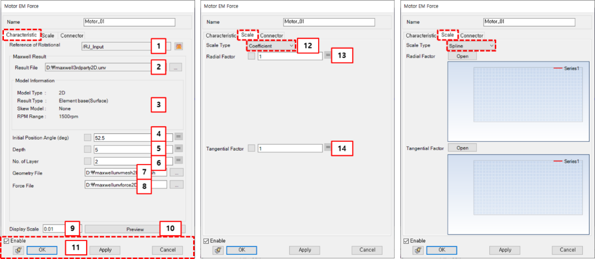 Motor EM Force property dialog for Maxwell format