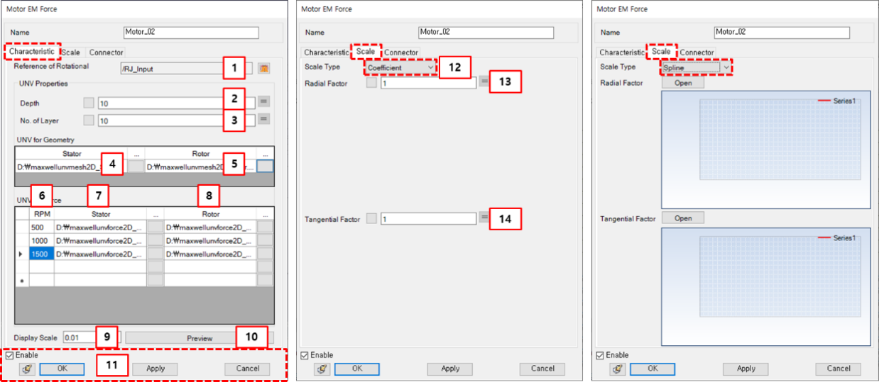 Motor EM Force property dialog for Maxwell UNV format