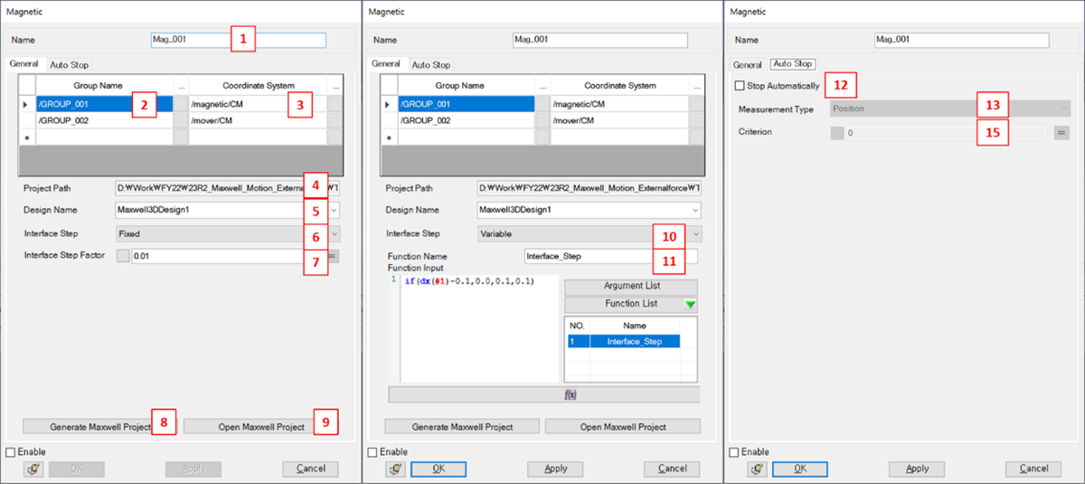 Magnetic properties dialog