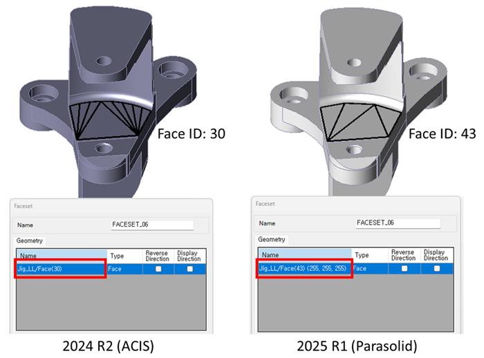 Change in Faceset ID for legacy files after Parasolid conversion