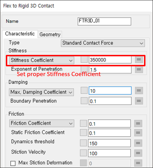 Setting a Proper Stiffness Coefficient (Contact Properties)