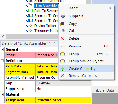 Create Geometry from the Links Assembler Context Menu