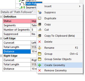 Create Geometry from the Path Follower Context Menu