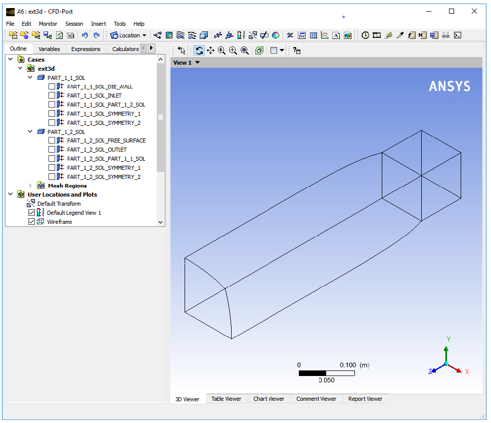 The Extrusion Geometry Loaded into Ansys CFD-Post