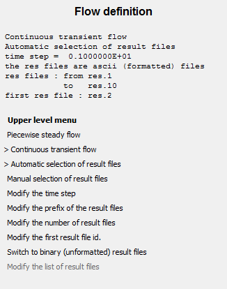 The Flow definition Menu for Time-Dependent Flow