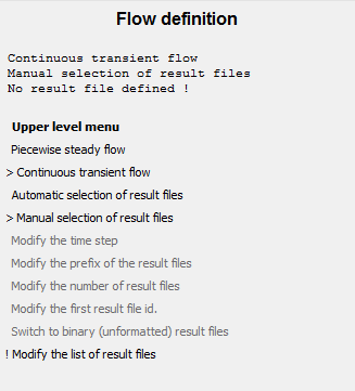 The Flow definition Menu with Manual Selection