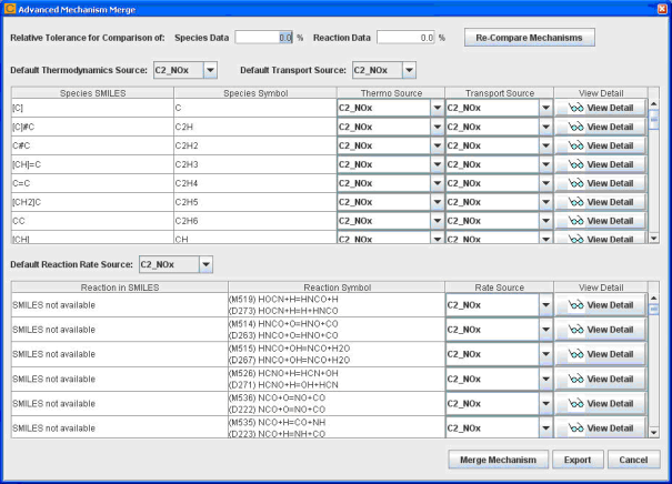 Detailed comparison dialog in Mechanism Merge