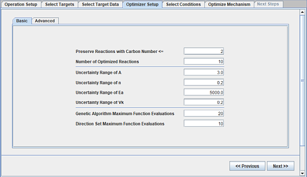 Setting used for optimization methods