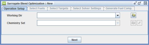 Initial Operation Setup tab of the Surrogate Blend Optimizer