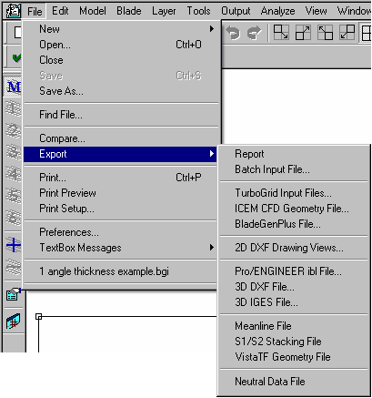 File | Export menu with UserIO modules shown