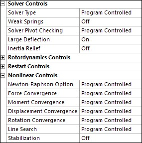 Set Large Deflection On and Stabilization Off