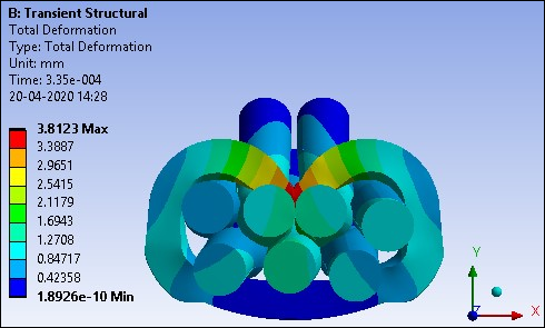 Cross-Sectional View of Grip and Wires at 3.35E-4 seconds