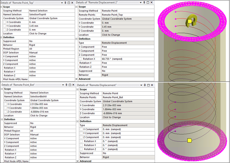 Remote Point Settings and Remote Displacement Constraints at Selected Nodes - Case 2